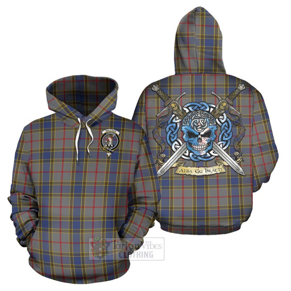 Tartan Vibes Clothing Balfour Tartan Hoodie with Family Crest Celtic Skull Style