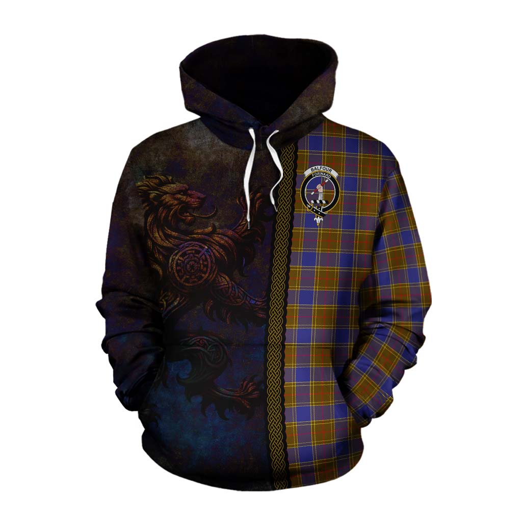 Tartan Vibes Clothing Balfour Tartan Family Crest Cotton Hoodie Alba Gu Brath Be Brave Lion Ancient Style