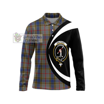 Balfour Tartan Long Sleeve Polo Shirt with Family Crest Circle Style Unisex - Tartan Vibes Clothing