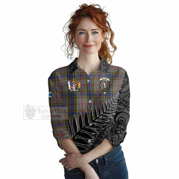 Tartan Vibes Clothing Balfour Crest Tartan Women's Casual Shirt with New Zealand Silver Fern Half Style