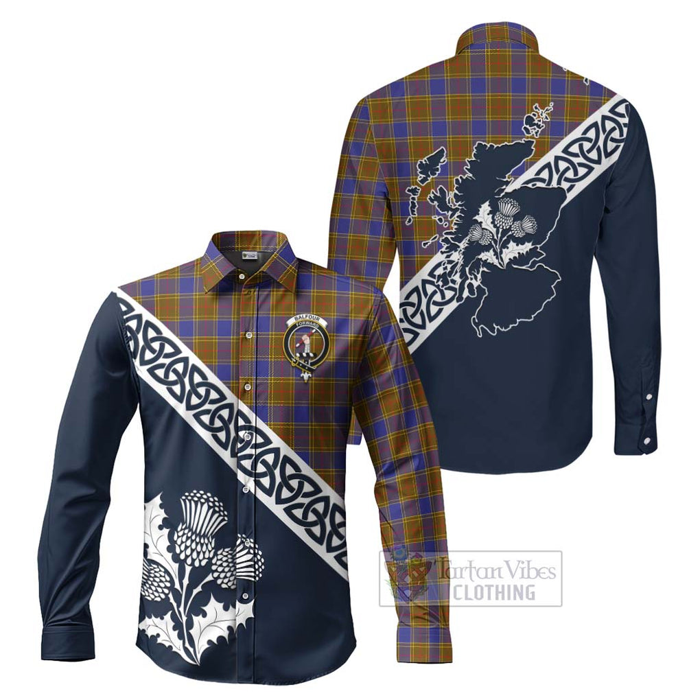Tartan Vibes Clothing Balfour Tartan Long Sleeve Button Shirt Featuring Thistle and Scotland Map