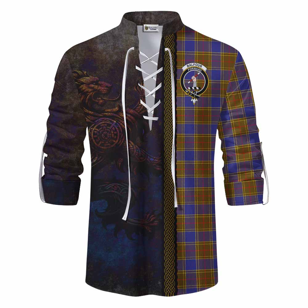 Tartan Vibes Clothing Balfour Tartan Family Crest Ghillie Kilt Shirt Alba Gu Brath Be Brave Lion Ancient Style