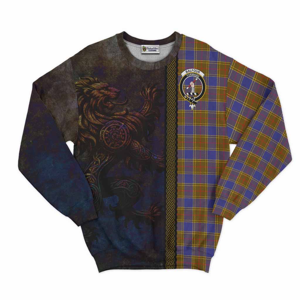 Tartan Vibes Clothing Balfour Tartan Family Crest Sweatshirt Alba Gu Brath Be Brave Lion Ancient Style