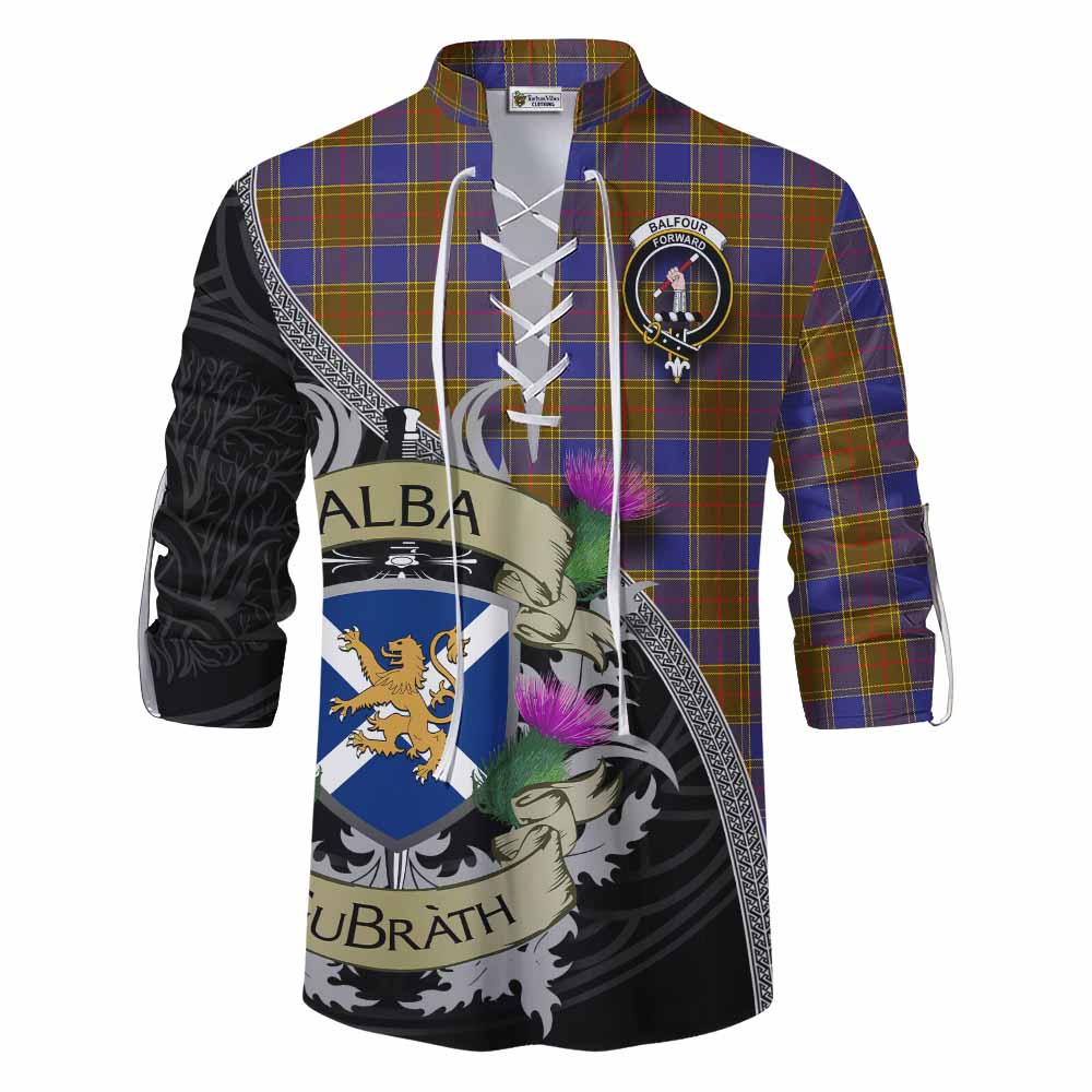 Tartan Vibes Clothing Balfour Tartan Family Crest Ghillie Kilt Shirt Lion Rampant Royal Thistle Shield Celtic Inspired