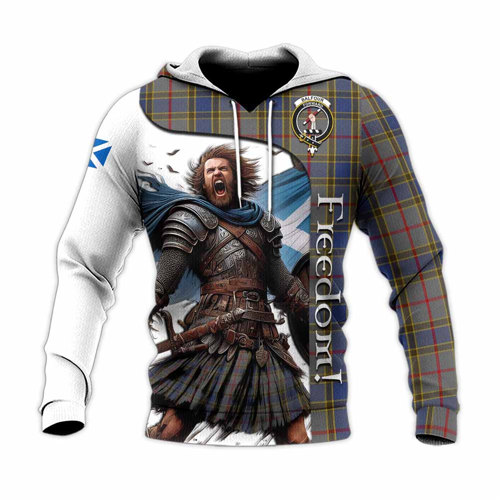 Tartan Vibes Clothing Balfour Crest Tartan Knitted Hoodie Inspired by the Freedom of Scottish Warrior