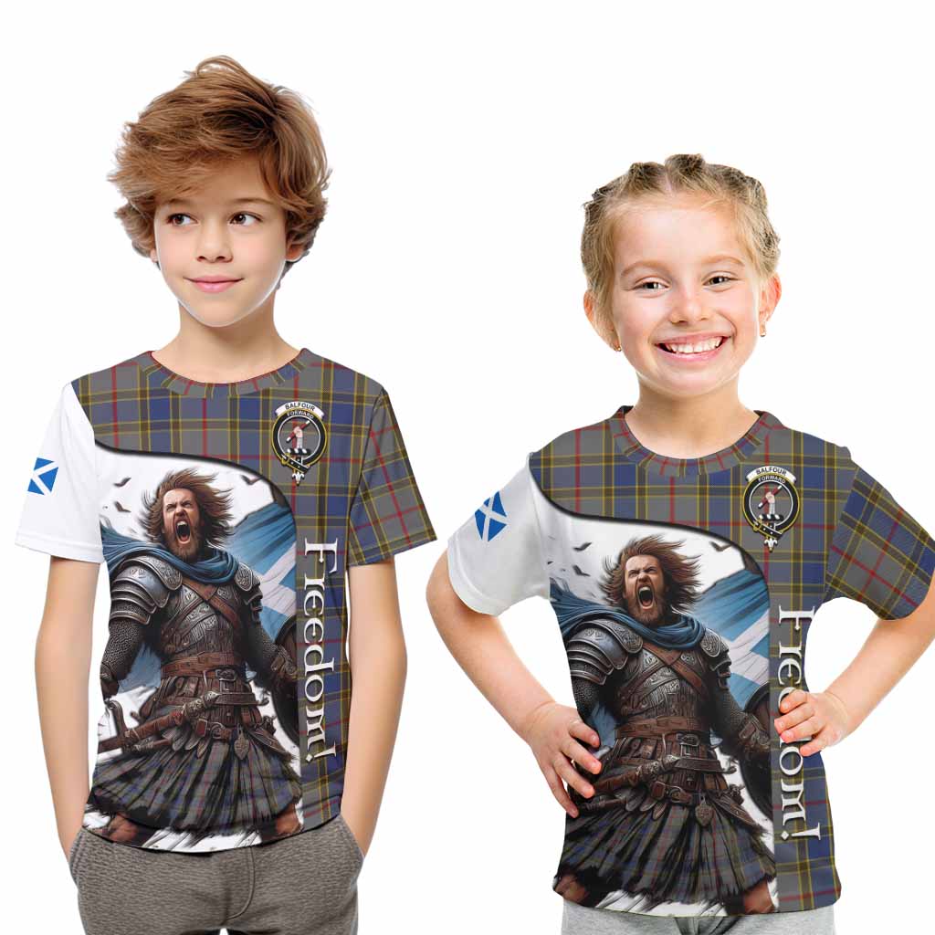 Tartan Vibes Clothing Balfour Crest Tartan Kid T-Shirt Inspired by the Freedom of Scottish Warrior
