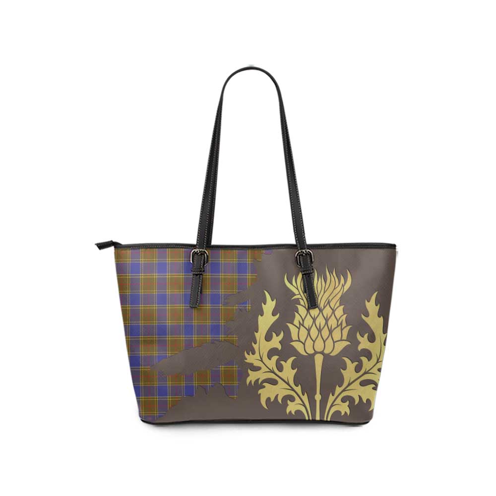 Tartan Vibes Clothing Balfour Tartan Leather Tote Bag Gold Thistle Style