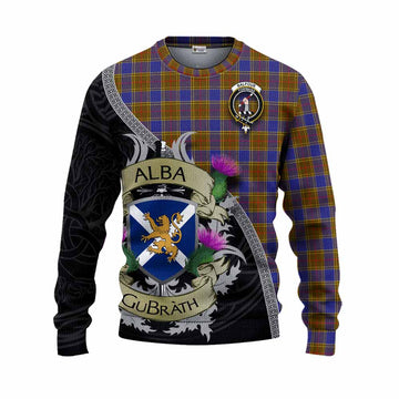 Tartan Vibes Clothing Balfour Tartan Family Crest Knitted Sweater Lion Rampant Royal Thistle Shield Celtic Inspired