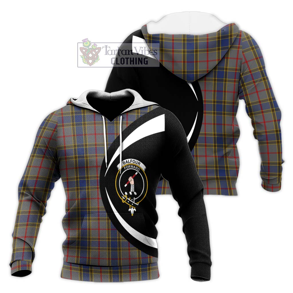 Balfour Tartan Knitted Hoodie with Family Crest Circle Style Unisex Knitted Pullover Hoodie - Tartan Vibes Clothing