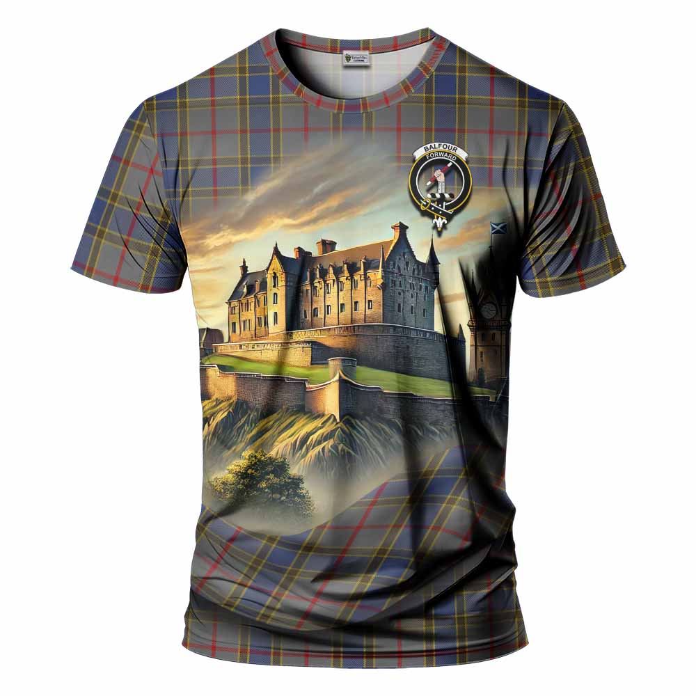Tartan Vibes Clothing Balfour Tartan Family Crest T-Shirt with Scottish Ancient Castle Stype