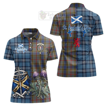 Tartan Vibes Clothing Balfour Tartan Women's Polo Shirt Happy St. Andrew's Day Half Tartan Style