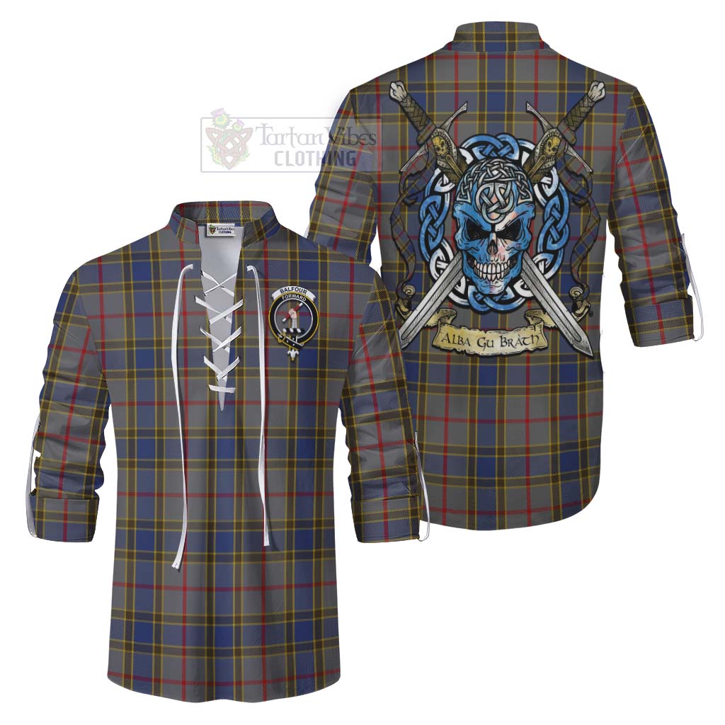 Tartan Vibes Clothing Balfour Tartan Ghillie Kilt Shirt with Family Crest Celtic Skull Style
