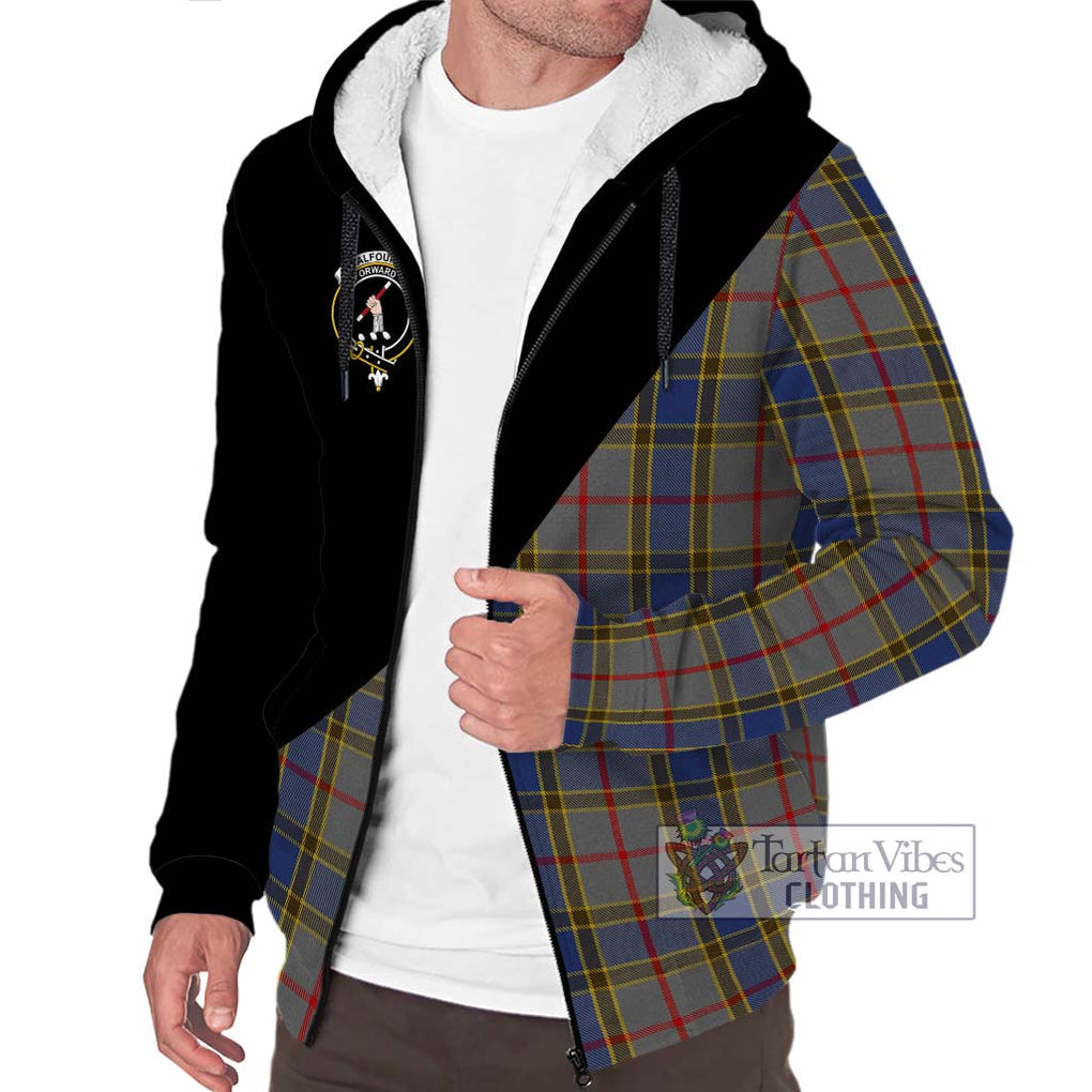 Balfour Tartan Sherpa Hoodie with Family Crest and Military Logo Style Unisex S - Tartanvibesclothing Shop