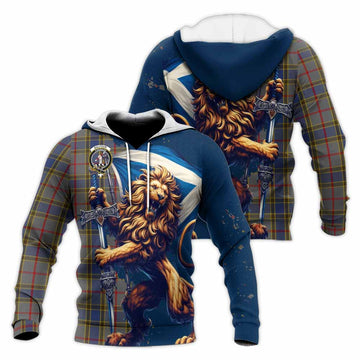 Balfour Tartan Family Crest Knitted Hoodie with Scottish Majestic Lion