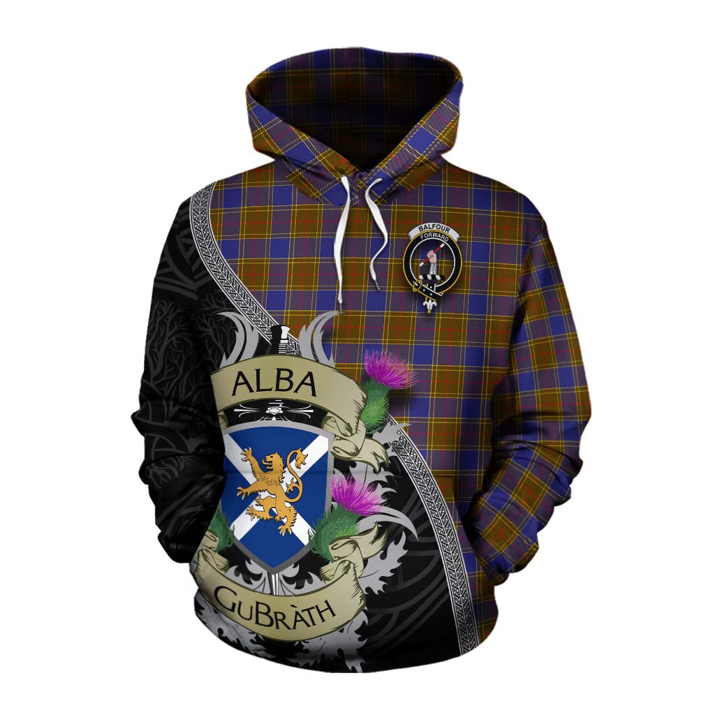 Tartan Vibes Clothing Balfour Tartan Family Crest Cotton Hoodie Lion Rampant Royal Thistle Shield Celtic Inspired