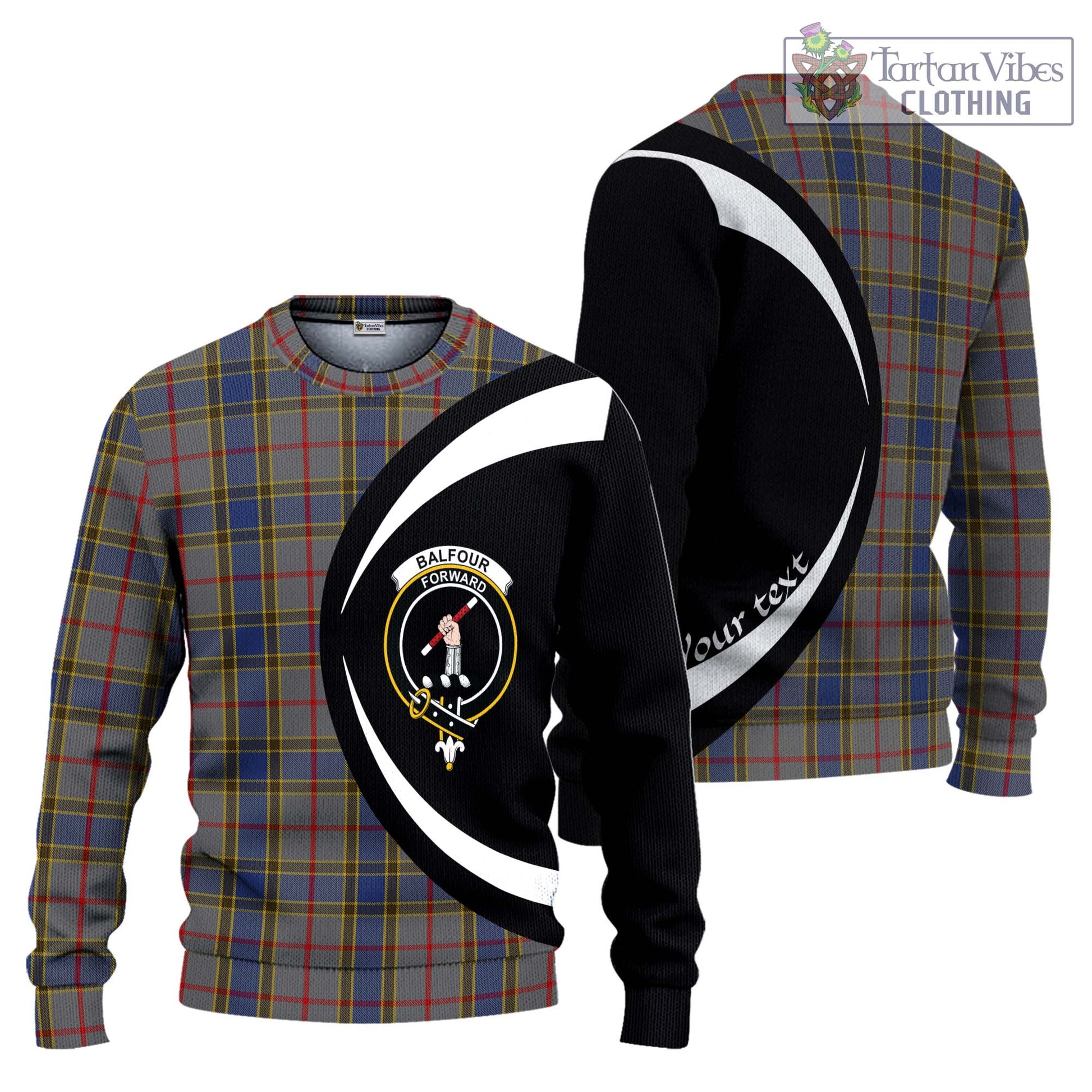 Balfour Tartan Ugly Sweater with Family Crest Circle Style Unisex - Tartan Vibes Clothing