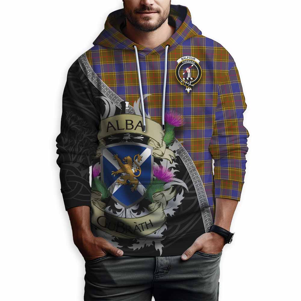 Tartan Vibes Clothing Balfour Tartan Family Crest Hoodie Lion Rampant Royal Thistle Shield Celtic Inspired