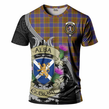 Tartan Vibes Clothing Balfour Tartan Family Crest T-Shirt Lion Rampant Royal Thistle Shield Celtic Inspired