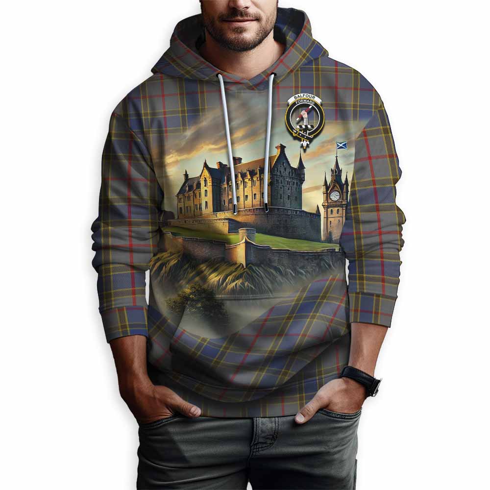 Tartan Vibes Clothing Balfour Tartan Family Crest Hoodie with Scottish Ancient Castle Style
