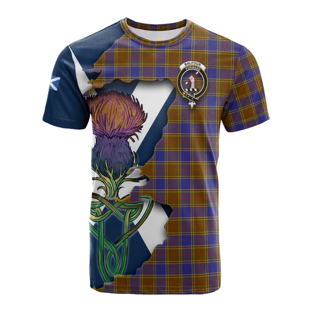 Tartan Vibes Clothing Balfour Tartan Family Crest Cotton T-shirt Scottish Thistle Celtic Inspired