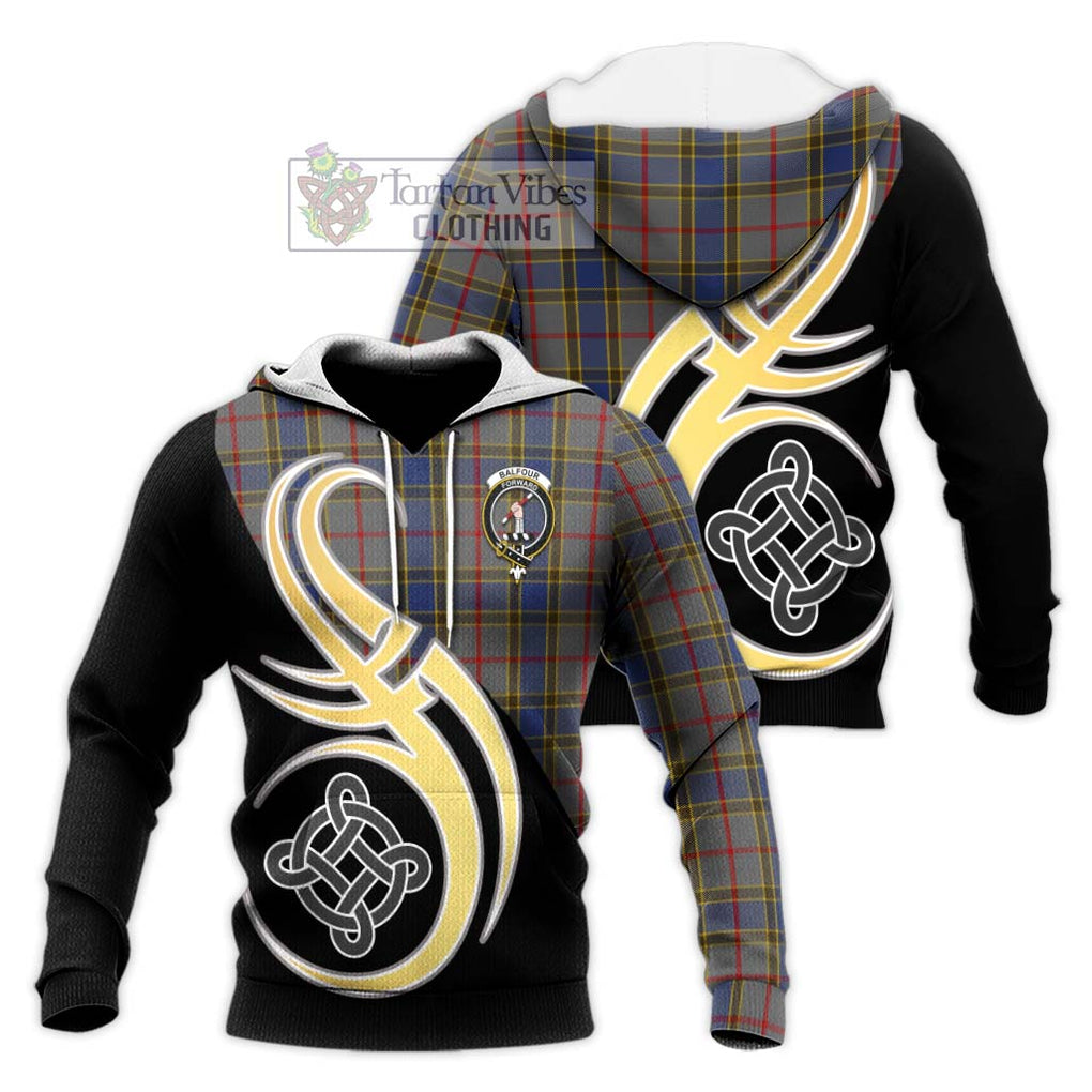 Balfour Tartan Knitted Hoodie with Family Crest and Celtic Symbol Style Unisex Knitted Pullover Hoodie - Tartan Vibes Clothing