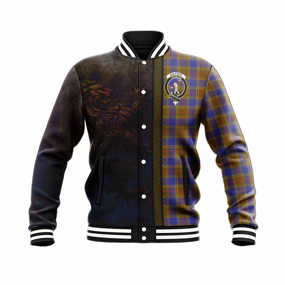 Tartan Vibes Clothing Balfour Tartan Family Crest Baseball Jacket Alba Gu Brath Be Brave Lion Ancient Style