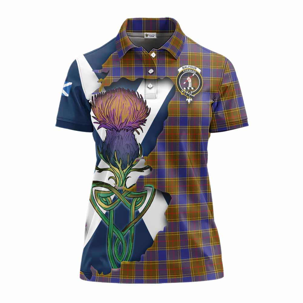Tartan Vibes Clothing Balfour Tartan Family Crest Women's Polo Shirt Scottish Thistle Celtic Inspired