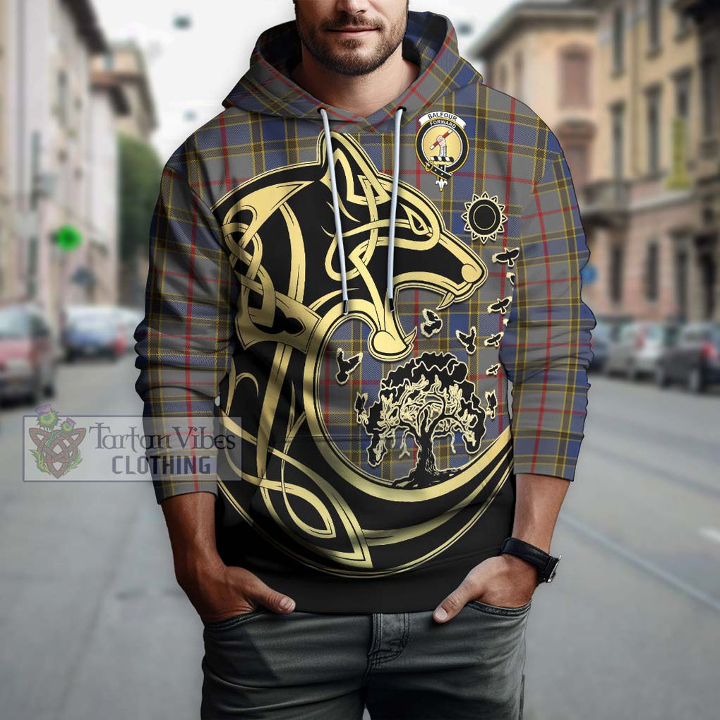 Balfour Tartan Hoodie with Family Crest Celtic Wolf Style Zip Hoodie - Tartan Vibes Clothing