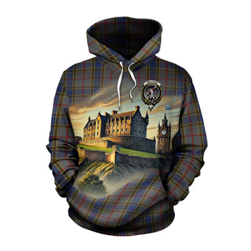 Balfour Tartan Family Crest Cotton Hoodie with Scottish Ancient Castle Style