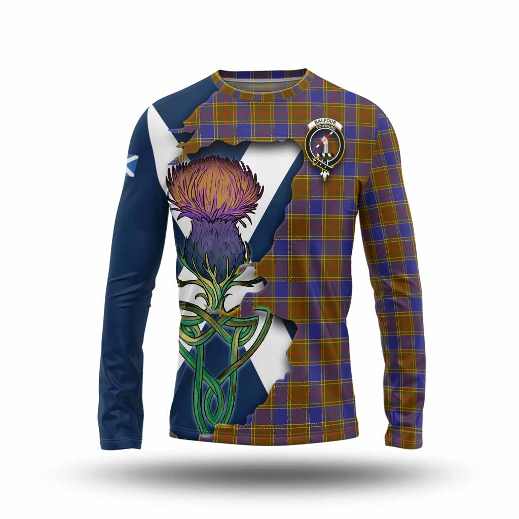 Tartan Vibes Clothing Balfour Tartan Family Crest Long Sleeve T-Shirt Scottish Thistle Celtic Inspired