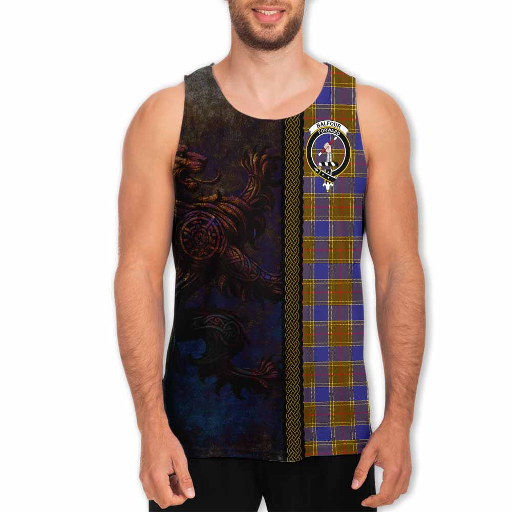 Tartan Vibes Clothing Balfour Tartan Family Crest Men's Tank Top Alba Gu Brath Be Brave Lion Ancient Style