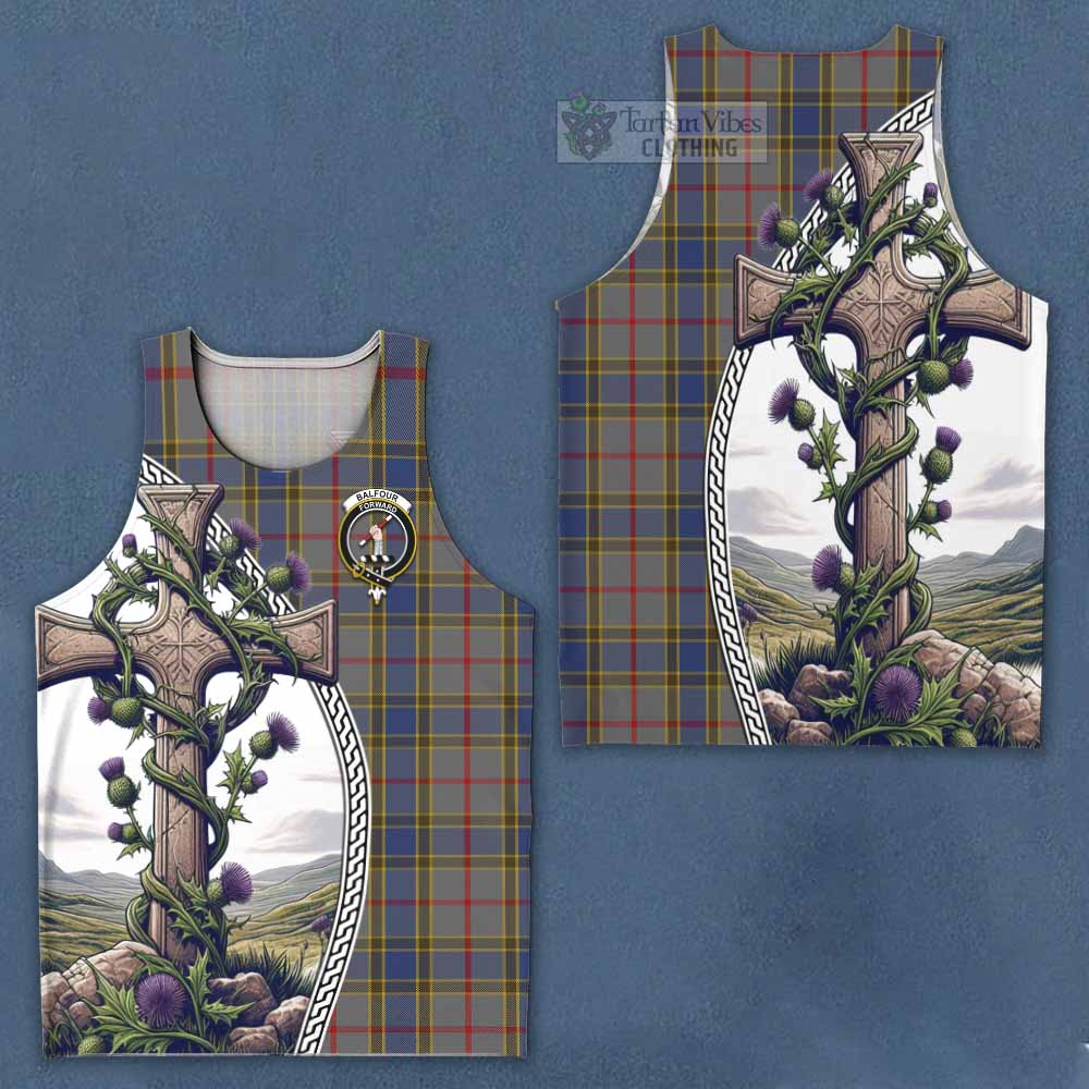 Tartan Vibes Clothing Balfour Tartan Men's Tank Top with Family Crest and St. Andrew's Cross Accented by Thistle Vines
