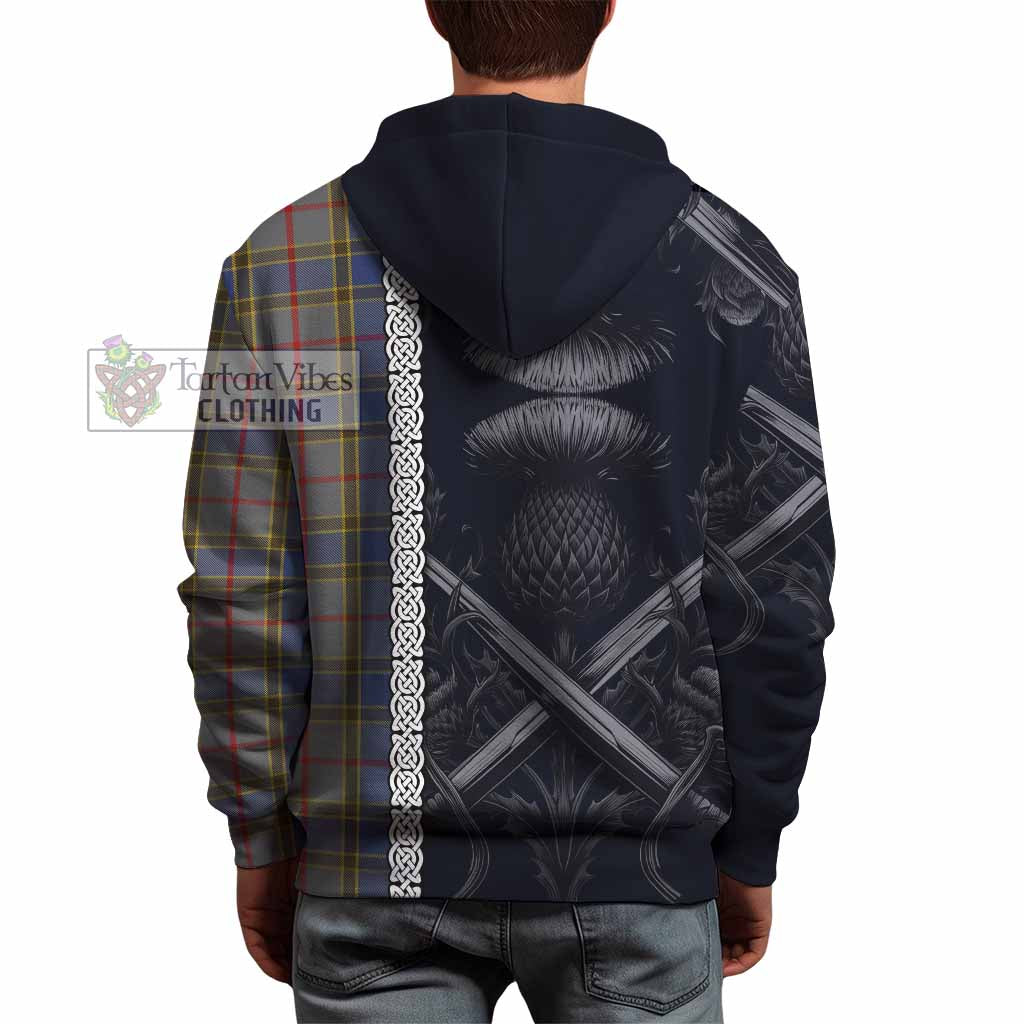 Tartan Vibes Clothing Balfour Tartan Hoodie with Family Crest Cross Sword Thistle Celtic Vibes