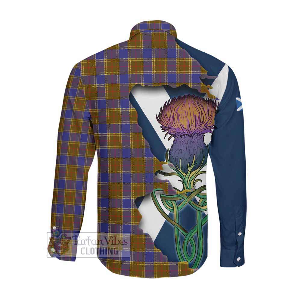 Tartan Vibes Clothing Balfour Tartan Family Crest Long Sleeve Button Shirt Scottish Thistle Celtic Inspired