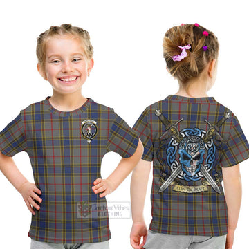 Tartan Vibes Clothing Balfour Tartan Kid T-Shirt with Family Crest Celtic Skull Style