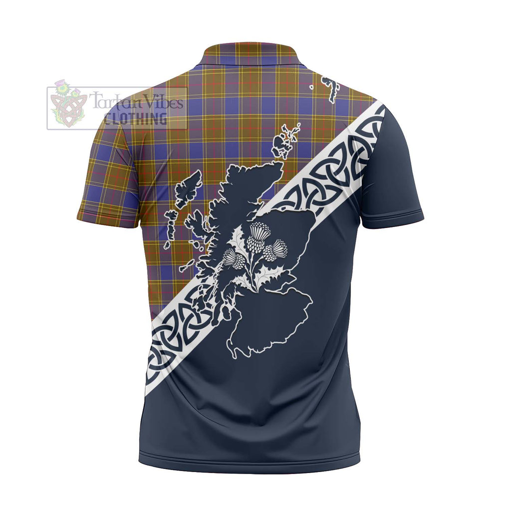 Balfour Tartan Zipper Polo Shirt Featuring Thistle and Scotland Map - Tartanvibesclothing Store