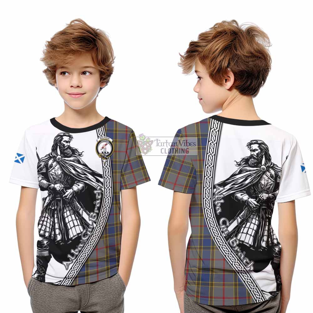 Balfour Tartan Clan Crest Kid T-Shirt with Highlander Warrior Celtic Style