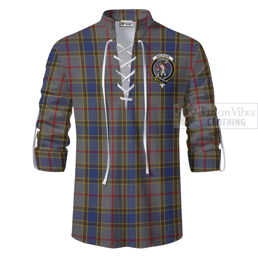 Tartan Vibes Clothing Balfour Tartan Ghillie Kilt Shirt with Family Crest Celtic Skull Style