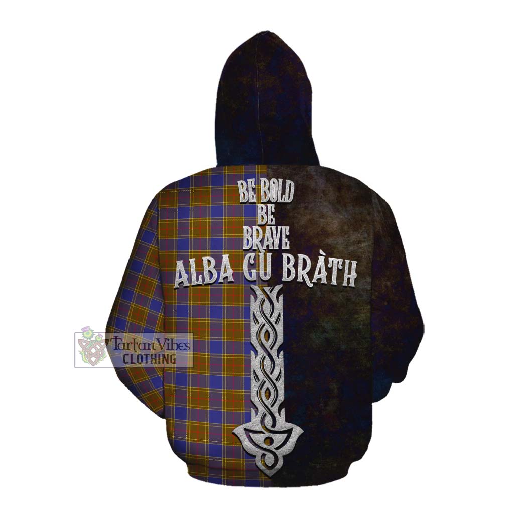 Tartan Vibes Clothing Balfour Tartan Family Crest Cotton Hoodie Alba Gu Brath Be Brave Lion Ancient Style