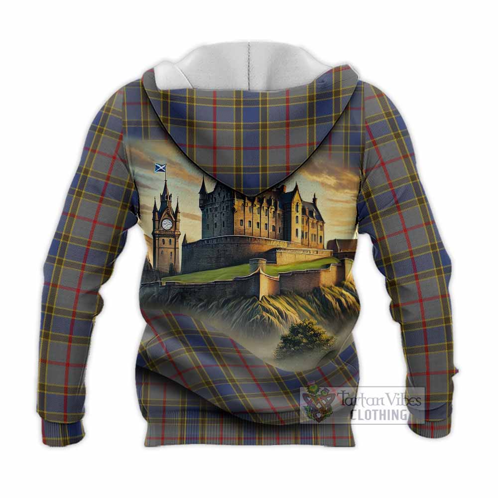 Tartan Vibes Clothing Balfour Tartan Family Crest Knitted Hoodie with Scottish Ancient Castle Style
