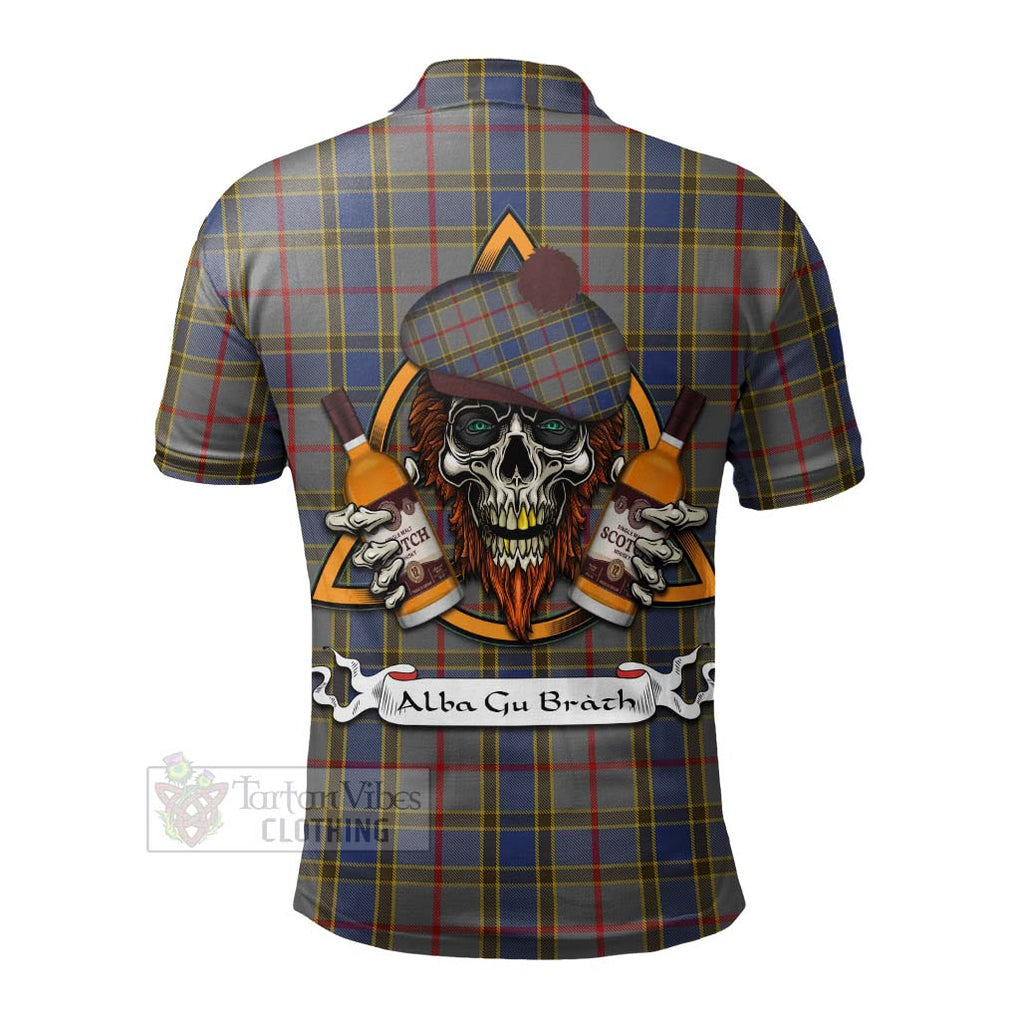 Tartan Vibes Clothing Balfour Tartan Polo Shirt with Family Crest and Bearded Skull Holding Bottles of Whiskey
