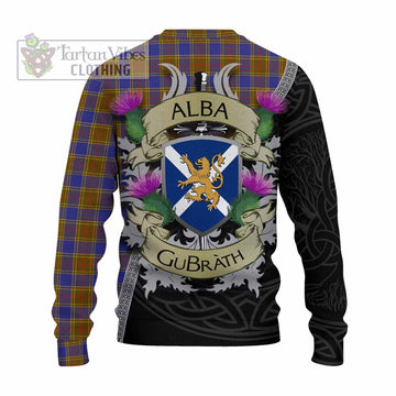 Tartan Vibes Clothing Balfour Tartan Family Crest Knitted Sweater Lion Rampant Royal Thistle Shield Celtic Inspired
