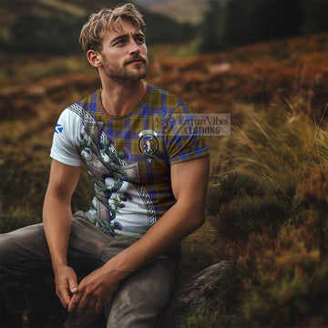 Tartan Vibes Clothing Balfour Agnew Tartan T-Shirt with Family Crest and St. Andrew's Cross Accented by Thistle Vines