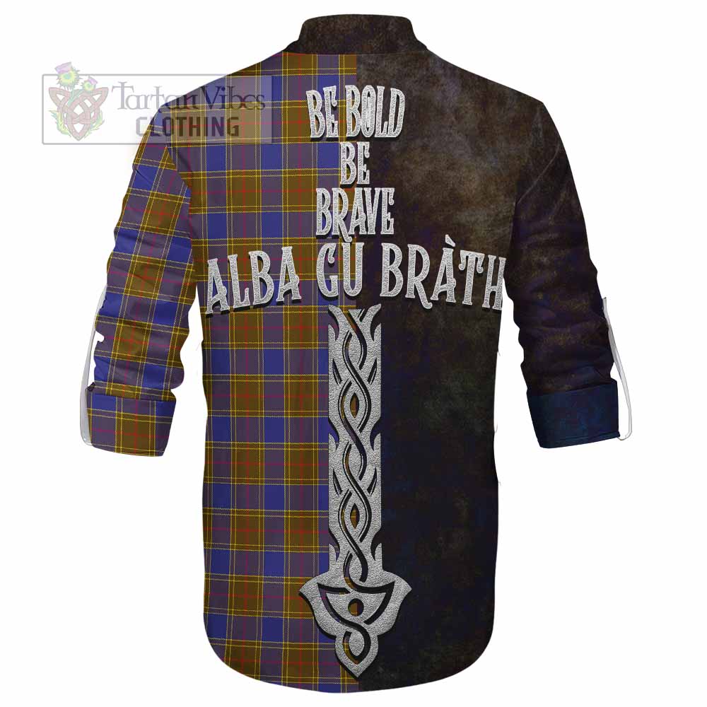 Tartan Vibes Clothing Balfour Tartan Family Crest Ghillie Kilt Shirt Alba Gu Brath Be Brave Lion Ancient Style