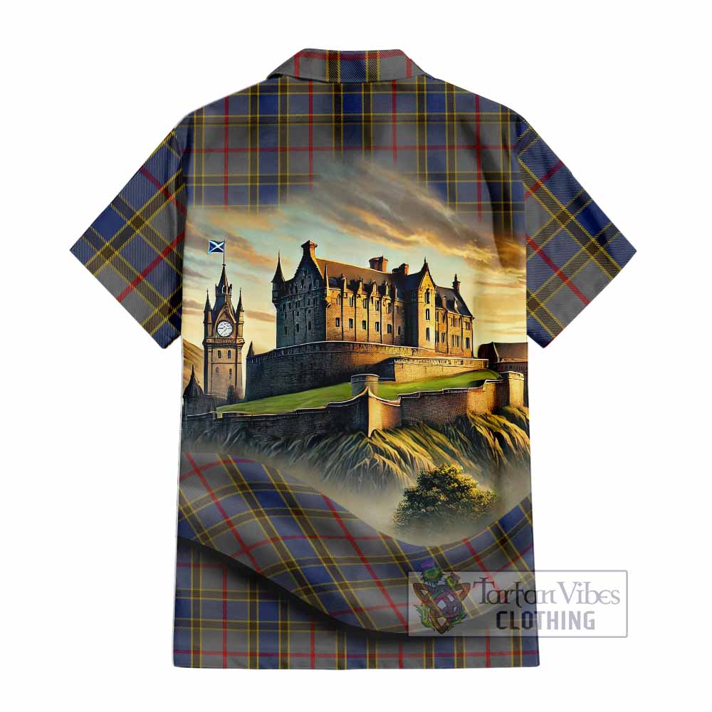 Tartan Vibes Clothing Balfour Tartan Family Crest Short Sleeve Button Shirt with Scottish Ancient Castle Style