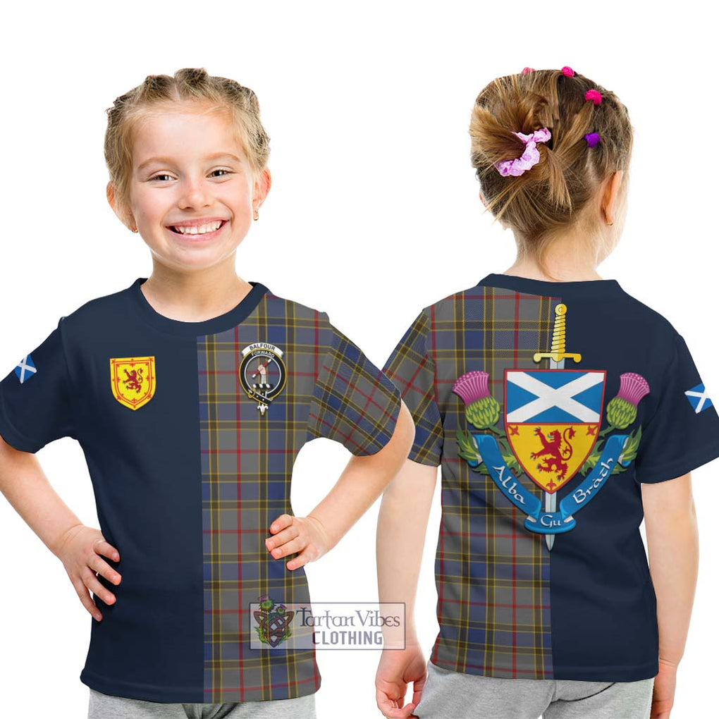 Tartan Vibes Clothing Balfour Tartan Kid T-Shirt with Scottish Lion Royal Arm Half Style