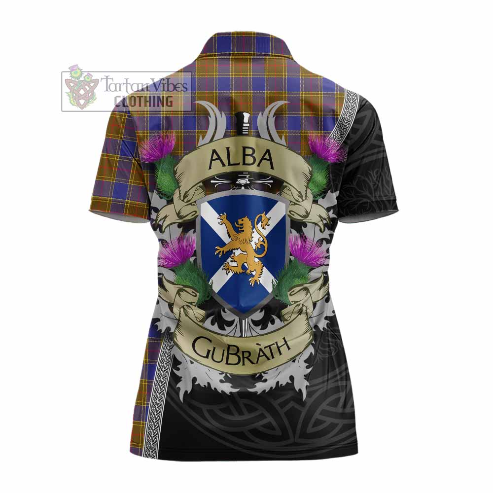 Tartan Vibes Clothing Balfour Tartan Family Crest Women's Polo Shirt Lion Rampant Royal Thistle Shield Celtic Inspired