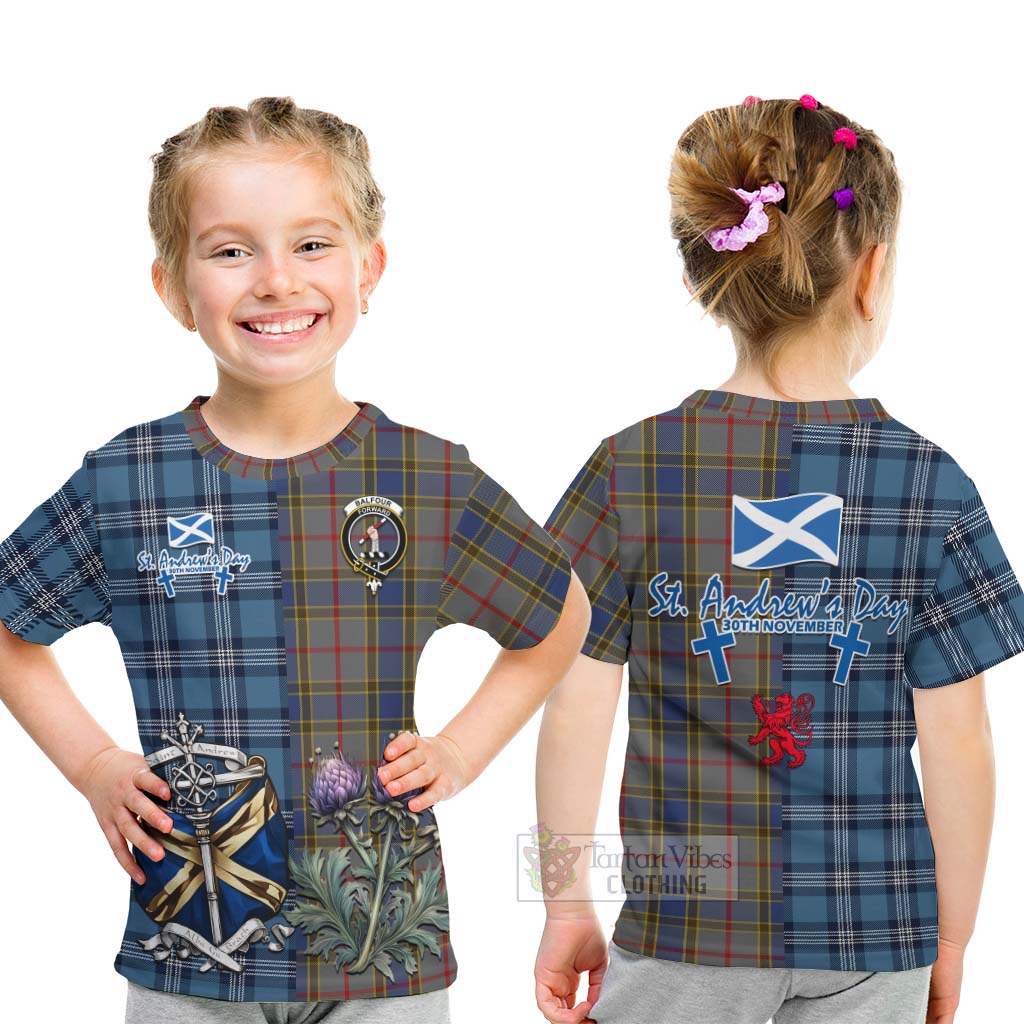 Tartan Vibes Clothing Balfour Tartan Kid T-Shirt Happy St. Andrew's Day Half Tartan Style