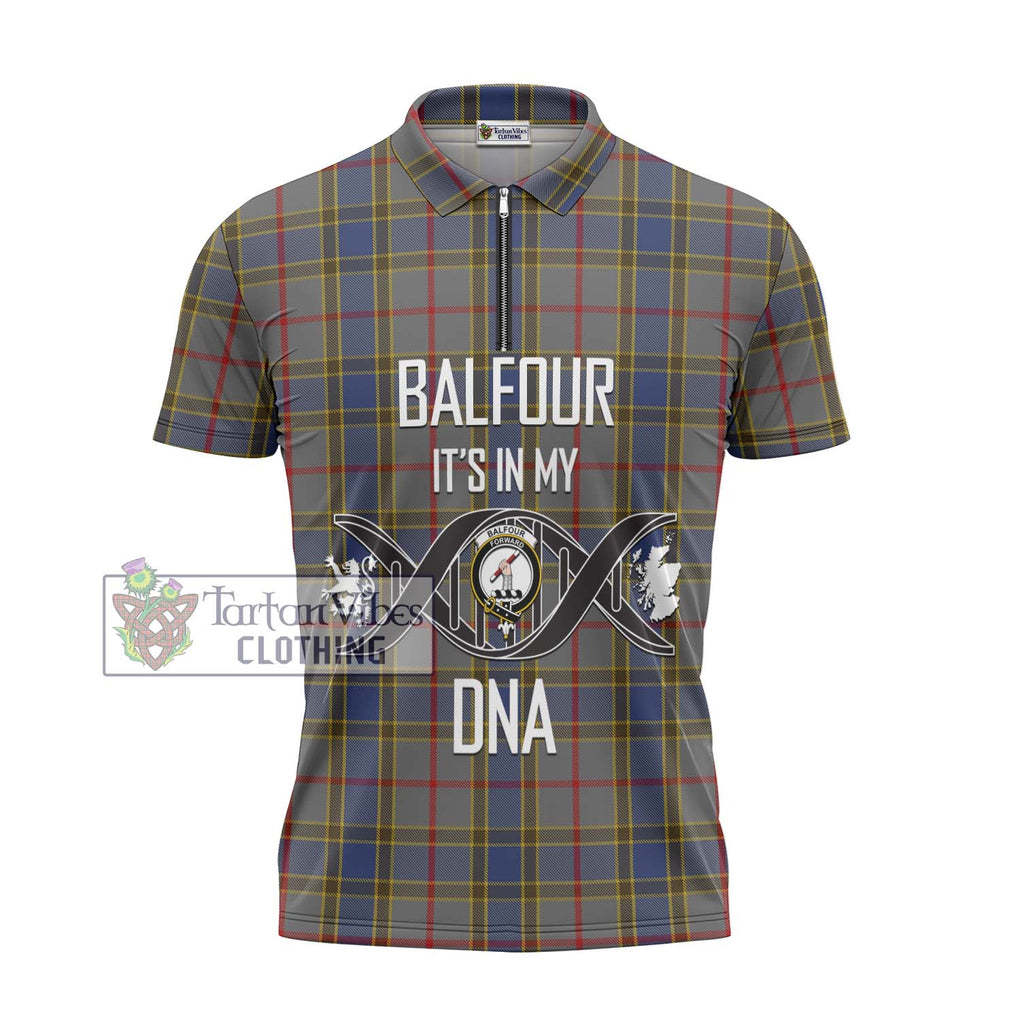 Balfour Tartan Zipper Polo Shirt with Family Crest DNA In Me Style - Tartanvibesclothing Shop