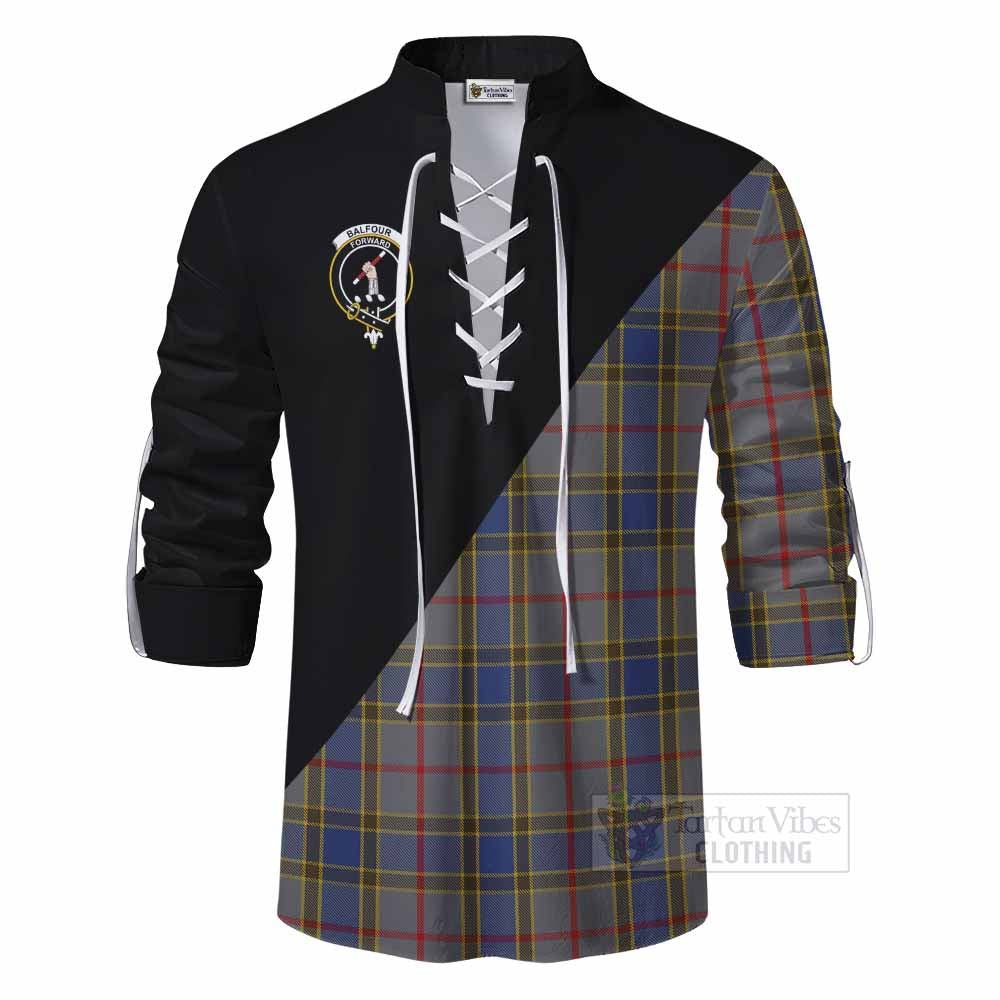 Tartan Vibes Clothing Balfour Tartan Ghillie Kilt Shirt with Family Crest and Military Logo Style
